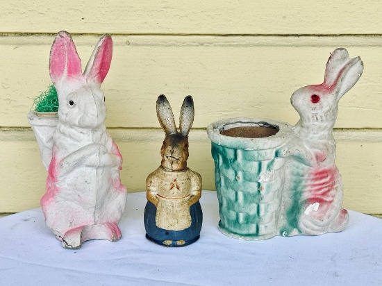 Three Early Paper Mache Bunny Rabbits