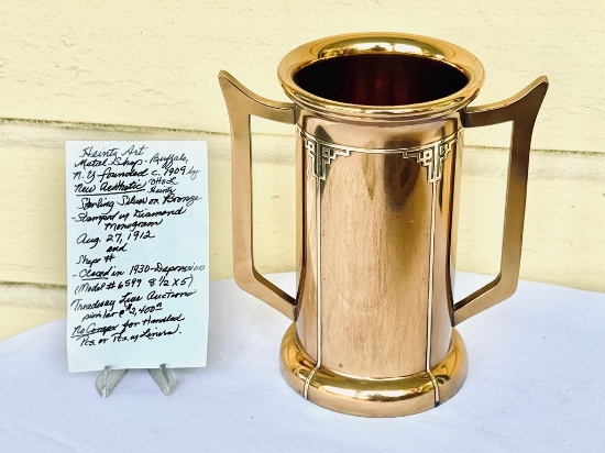 Scarce Heintz Art Sterling Silver on Bronze Two Handled Vase