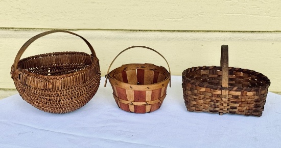 Lot of Three Vintage Handmade Southern Baskets