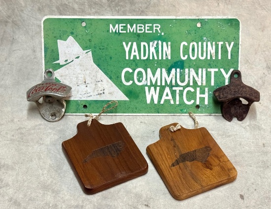 Vintage North Carolina Booster Plate and Two Coca-Cola Bottle Openers