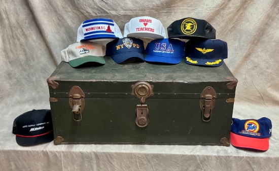 Vintage Military Footlocker and Hats
