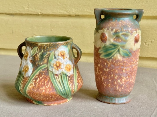 Two Jonquil Roseville Pottery Vases