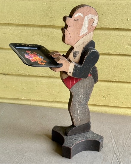 Hand Painted Vintage Wooden Buttler Holding Tray Stand