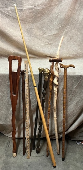 Lot of Eight Walking Sticks and One Yard Stick