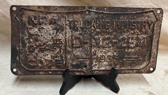 1935 NRA Trucking Industry License Tag