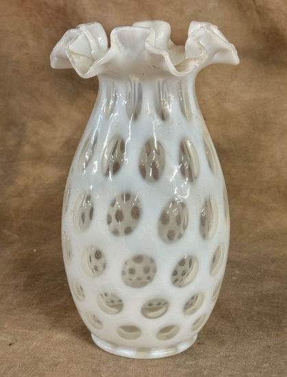 Vintage White Opalescent To Clear Vase