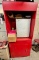 Red Wooden Roll-A-Round Cabinet with GE Dorm Fridge