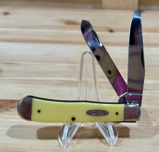 Case XX Yellow Handled Double Blade Pocket Knife In Box