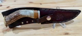 K. Laws (Ka-Bar) Stag Handle Hunting Knife In Leather Sheath