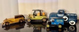 Lot of Four Wood and Metal Trucks and Cars