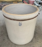 Antique Five-Gallon Stoneware Crock with Metal Band