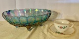 Carnival Glass Bowl and Fire King Cup and Saucer