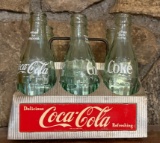 Six Pack of Coke Bottles in a Vintage Metal Coca-Cola Carrier
