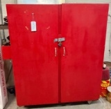 Wooden Large Roll-Around Box with Double Doors and Contents