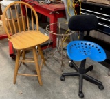 Two Rolling Chairs, One Bar Stool and a Round Table Base