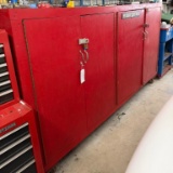 Roll-A-Round Three Shelf Red Wooden Storage Box with Four Doors