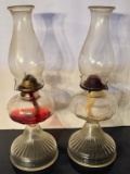 Pair of Clear Glass Oil Lamps
