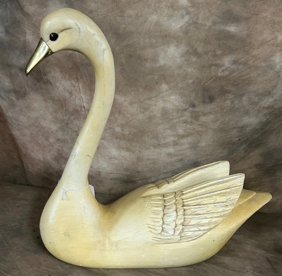 Wooden Swan with Gold Beak