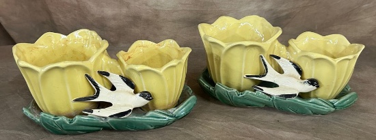 Two McCoy Swallow Double Tulip Planter
