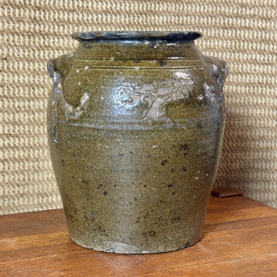 1800's Edgefield SC Pottery Jar with Lug Handles