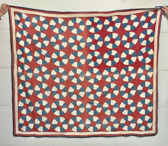 Antique Handmade Circular Geometric Pattern Quilt