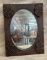 Antique Wall Mirror with Dark Wood Frame with Carved Decorative Corner