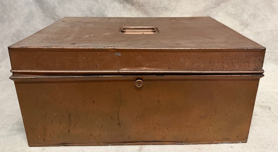 Vintage Copper Colored Metal Container with Hinged Lid