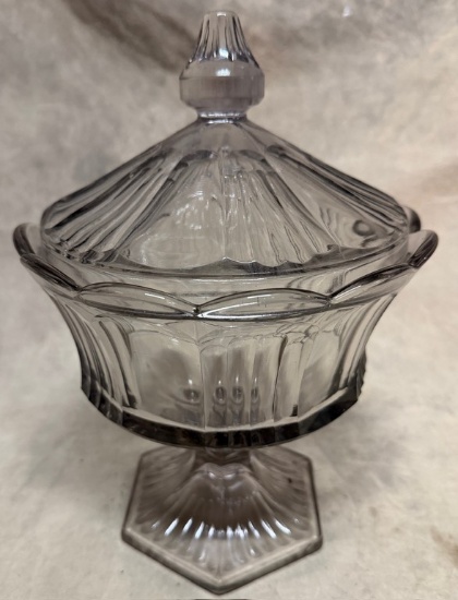 Footed and Lidded Smoked Glass Compote