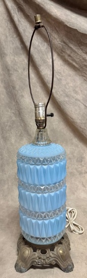 Vintage Blue Glass Table Lamp with Geometrics