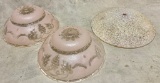 Two Vintage Pink Glass Fixture Shades  and One White Plastic Ceiling Shade