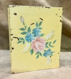 Vintage Hand-Painted Floral Metal Tin Box with Hinged Lid