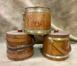 Three Vintage Wooden Cookie Bucket (Firkin)