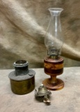 Turned Wooden Base Oil Lamp and Brass Oil Lamp Base