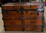Wooden, Metal and Leather Flat Top Trunk