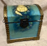 Wooden Round Top Trunk with Painted Cat