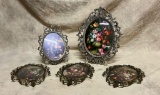 Oval Metal Frames with Floral Prints
