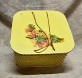 Vintage Yellow Wicker Sewing Basket