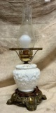 White Milk Glass with Floral Design with Brass Trim