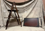 Folding A-Frame Table with Two Shelves and a Wooden Tray