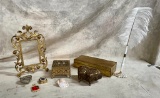 Lot of Trinket Boxes, Brass Frame, Feather Pen