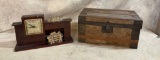 Wooden Box and a United Electric Fireplace Clock