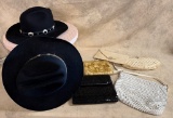 Lot of Five Vintage Purses and Hats in a Hat Box