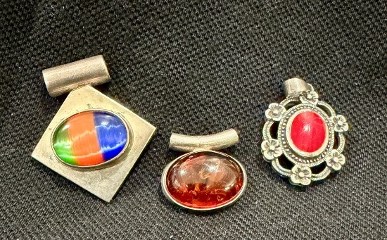 Collection of Three Gemstone Sterling Pendants