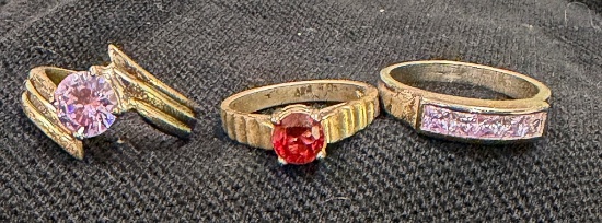 Three Sterling Silver Rings With Stones