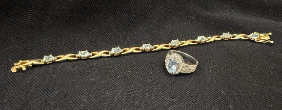 Two Piece Sterling Silver And Light Blue Stone Ensemble