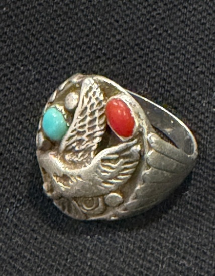 Sterling Silver Native American Eagle Designed Man's Ring