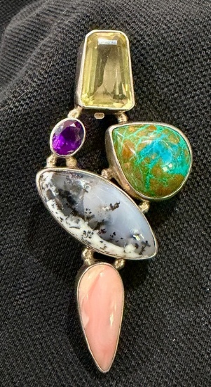 Large Sterling Natural Stone Pendant