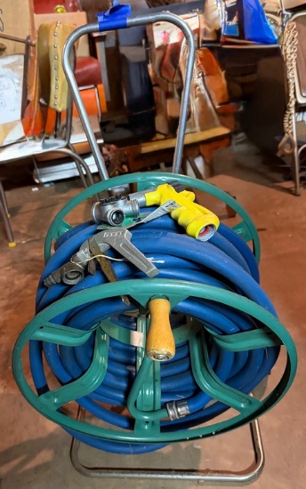 Water Hose with Reel, Nozzles, and Y Connector