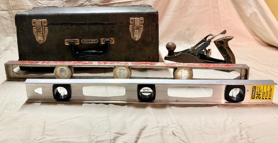 Vintage Tool Box, Levels, and Hand Plane