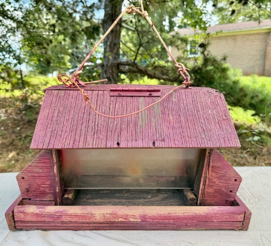 Large Vintage Hand Made Wood Bird Feeder